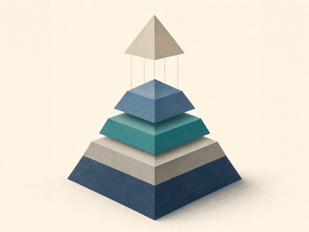 A layered pyramid with the top layer connected by dotted lines