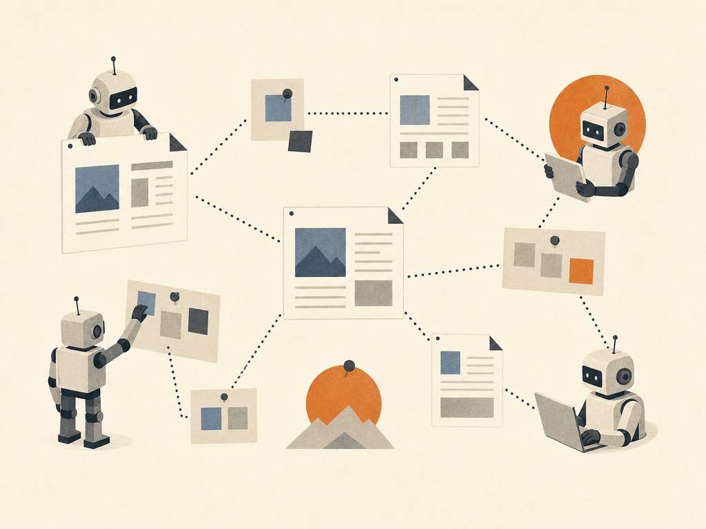Small robots communicating through scattered message boards and wiki pages